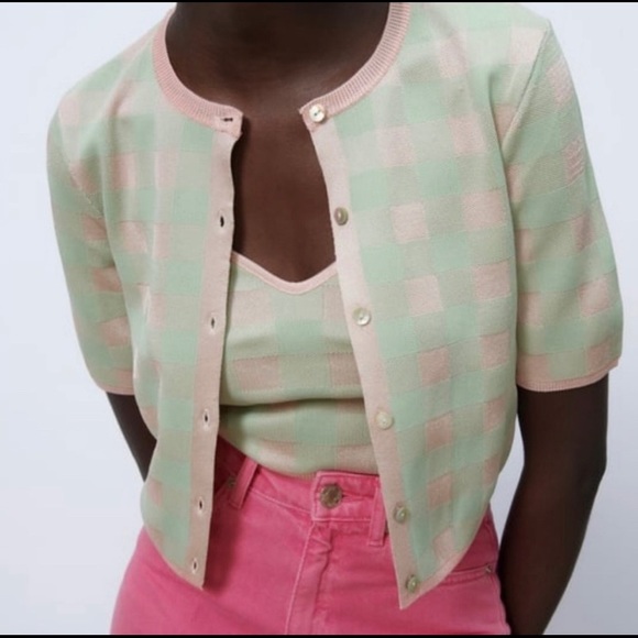 NWT Zara Gingham Knit Cardigan - Picture 5 of 5
